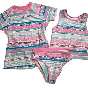 Eddie Bauer Three Piece Swimsuit Tankini with Rash Guard Top sz L (10-12)